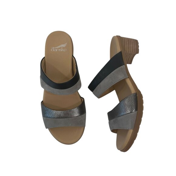 Dansko Womens Gray & Black Open-Toe Slide Sandals Size 38 Comfort Block Heels - Picture 11 of 16